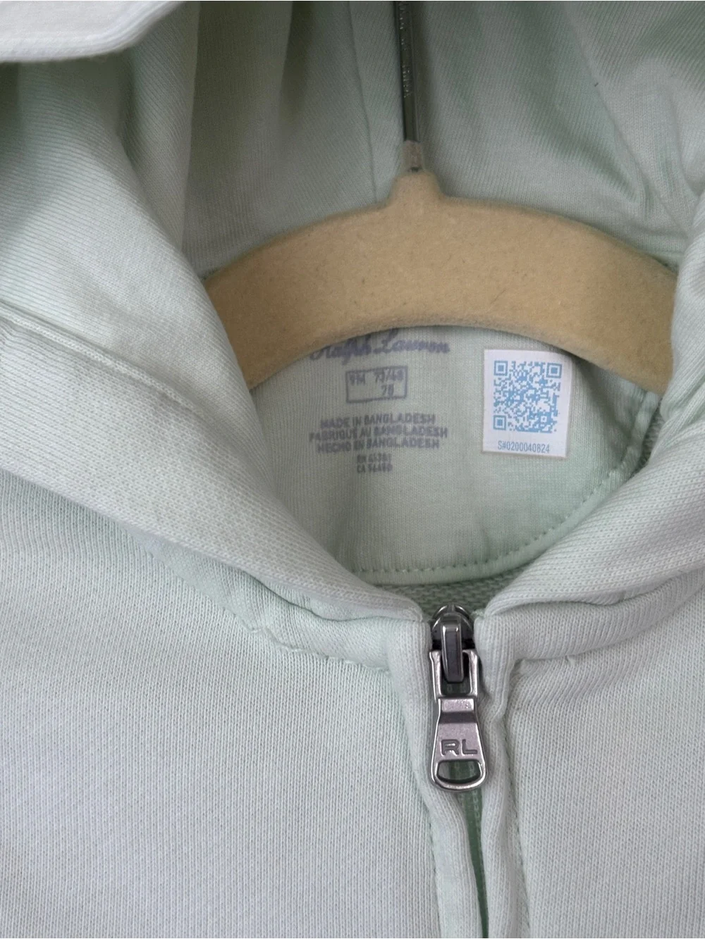 Ralph Lauren baby hoodie zip up french terry sweatshirt gender neutral mint logo